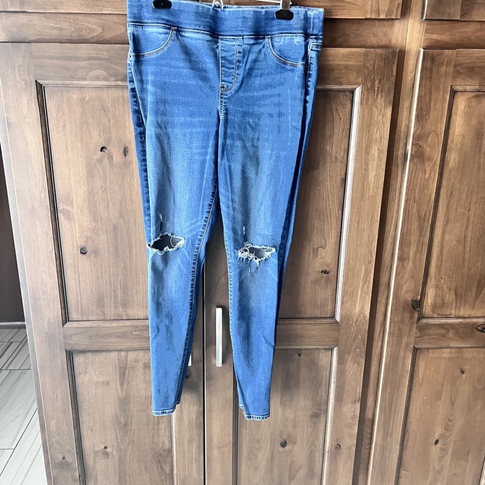 OLD NAVY ROCKSTAR-Blue Destressed Denim Elastic Waist Jeggings Size 14